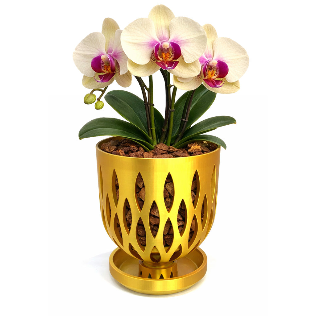 gold plant pot ikea 6 inch Orchid Crown Pot with Tabletop Drip Tray Cool Gray / Pot + Tabletop 5.5 inch (14cm) Drip Tray