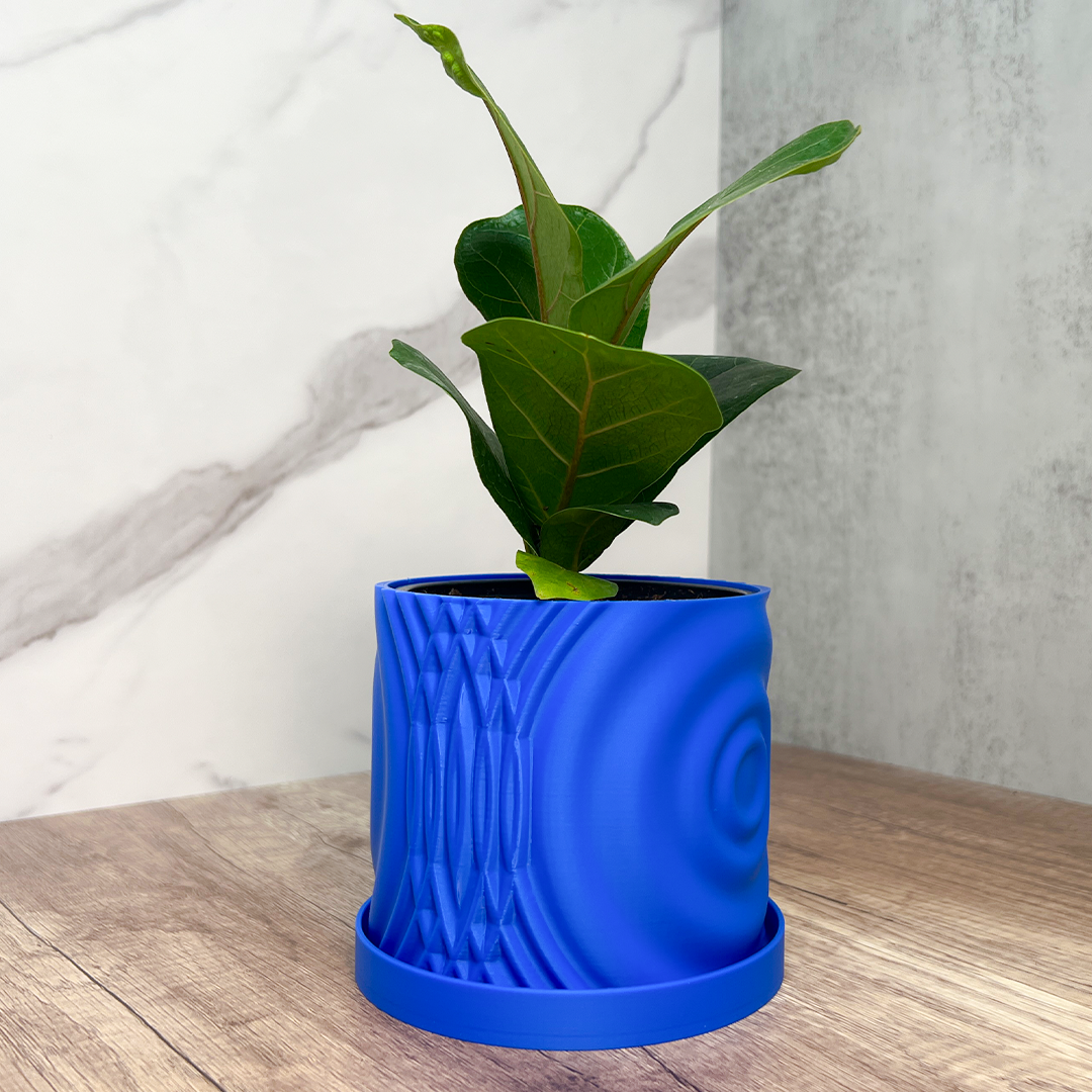 drip trays for plant pots Water Ripple Round Planter With Drip Tray Blue / 3.5 Inch (7.5cm)