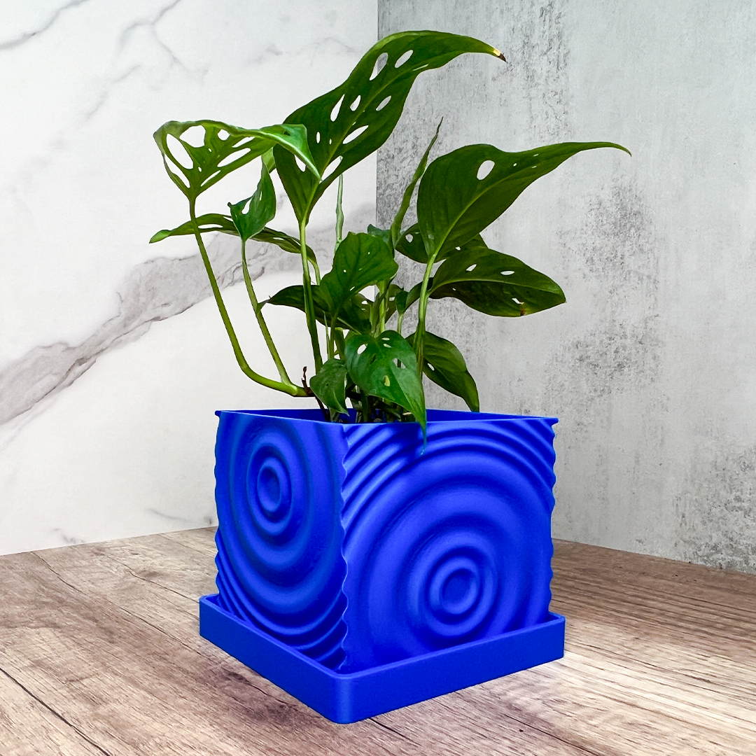 square plant pot drip trays Water Ripple Square Planter With Drip Tray Shiny Gold / 2 Inch (5cm)