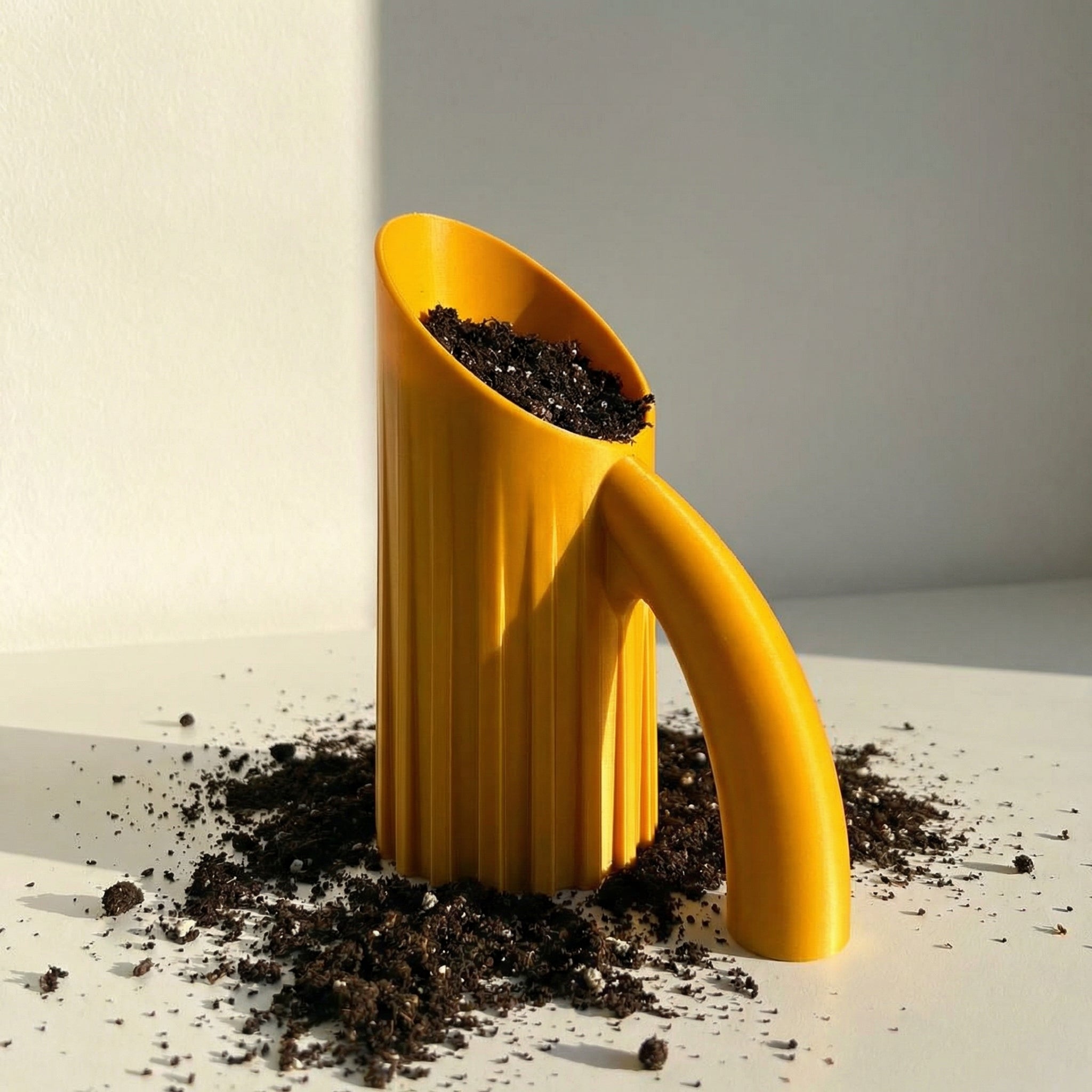 Eco-friendly Ribbed Soil Scoop with Handle, available in two sizes, perfect for potting and gardening tasks.