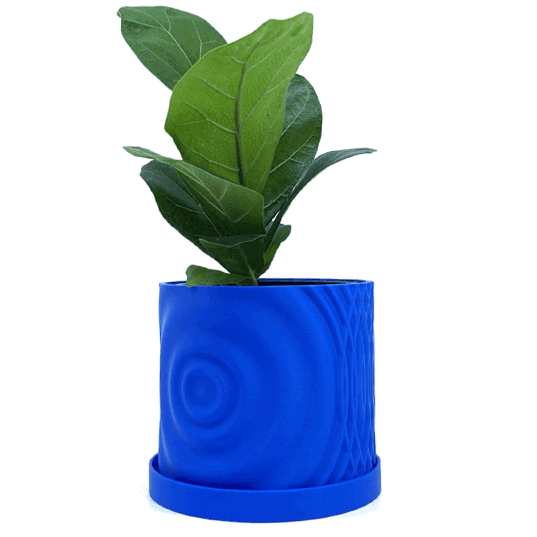 water trays for plant pots Water Ripple Round Planter With Drip Tray Blue / 3.5 Inch (7.5cm)